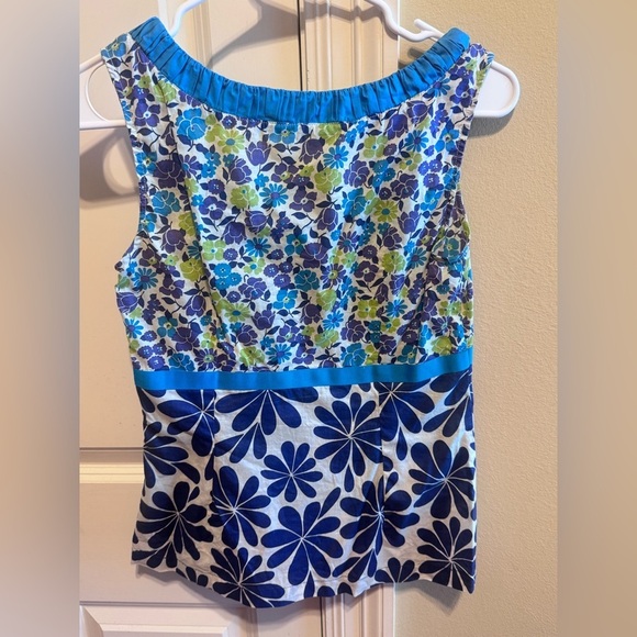 Bodens Blue Teal Green Floral Sleeveless Tank Top Side Zipper Neck Detail Sz 3 - Picture 7 of 10